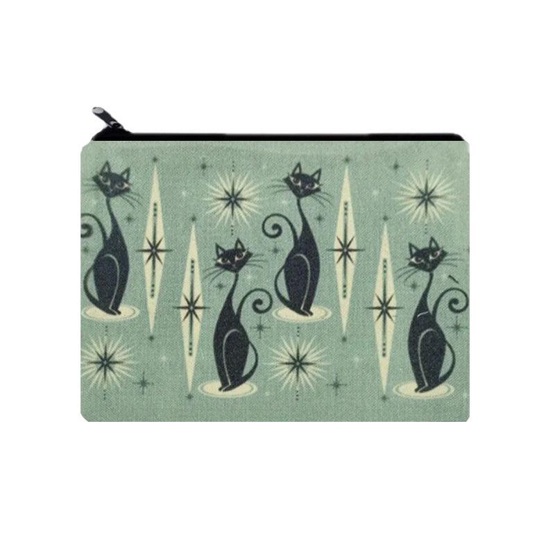 Vintage Cat Print Zipper Pouch Lightweight Carry On Bag