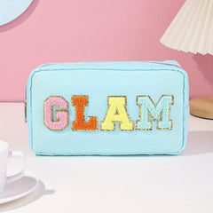 Plush Letter Print Makeup Pouch Zipper Portable Cosmetic Bag