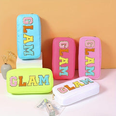 Plush Letter Print Makeup Pouch Zipper Portable Cosmetic Bag
