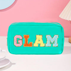 Plush Letter Print Makeup Pouch Zipper Portable Cosmetic Bag