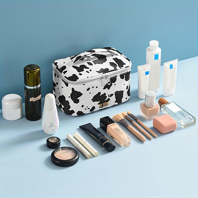Cow Print Portable Cosmetic Bag Zipper Travel Waterproof Makeup Storage Bag