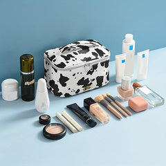Cow Print Portable Cosmetic Bag Zipper Travel Waterproof Makeup Storage Bag