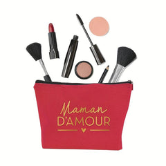 Maman Letter Print Makeup Bag Zipper Storage Pouch