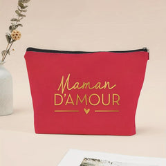 Maman Letter Print Makeup Bag Zipper Storage Pouch