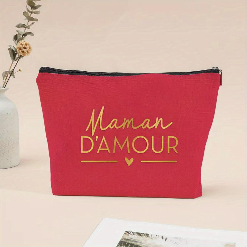 Maman Letter Print Makeup Bag Zipper Storage Pouch