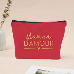 Maman Letter Print Makeup Bag Zipper Storage Pouch