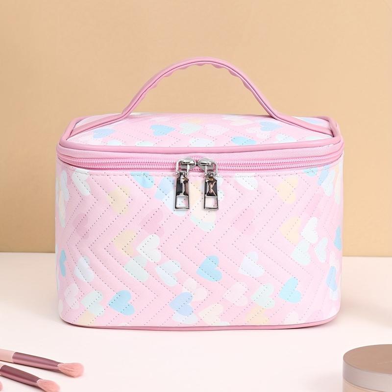 Quilted Love Pattern Makeup Handbag Lightweight Travel Toiletry Wash Bag