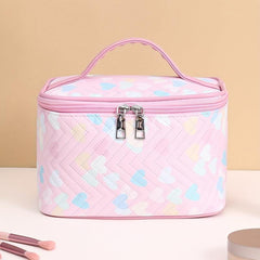 Quilted Love Pattern Makeup Handbag Lightweight Travel Toiletry Wash Bag