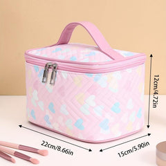 Quilted Love Pattern Makeup Handbag Lightweight Travel Toiletry Wash Bag