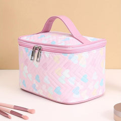 Quilted Love Pattern Makeup Handbag Lightweight Travel Toiletry Wash Bag