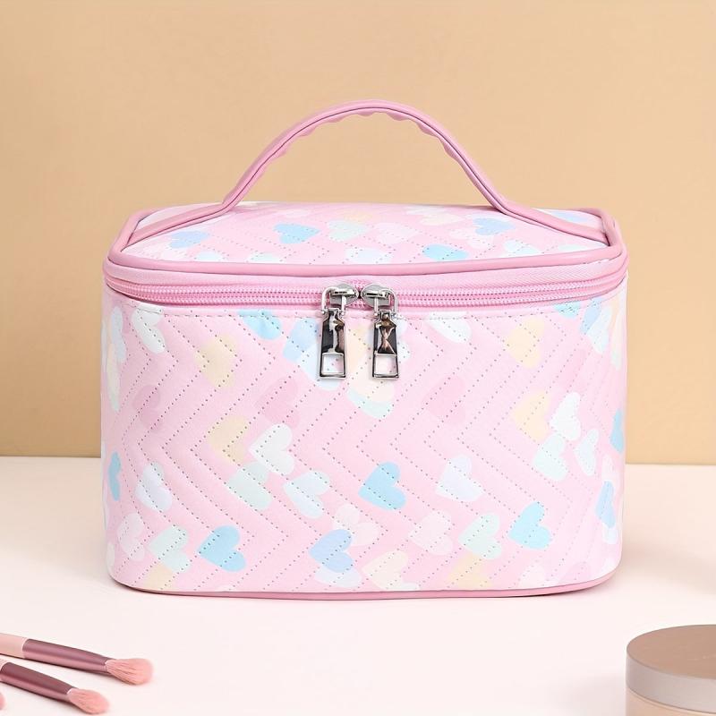 Quilted Love Pattern Makeup Handbag Lightweight Travel Toiletry Wash Bag