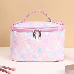 Quilted Love Pattern Makeup Handbag Lightweight Travel Toiletry Wash Bag