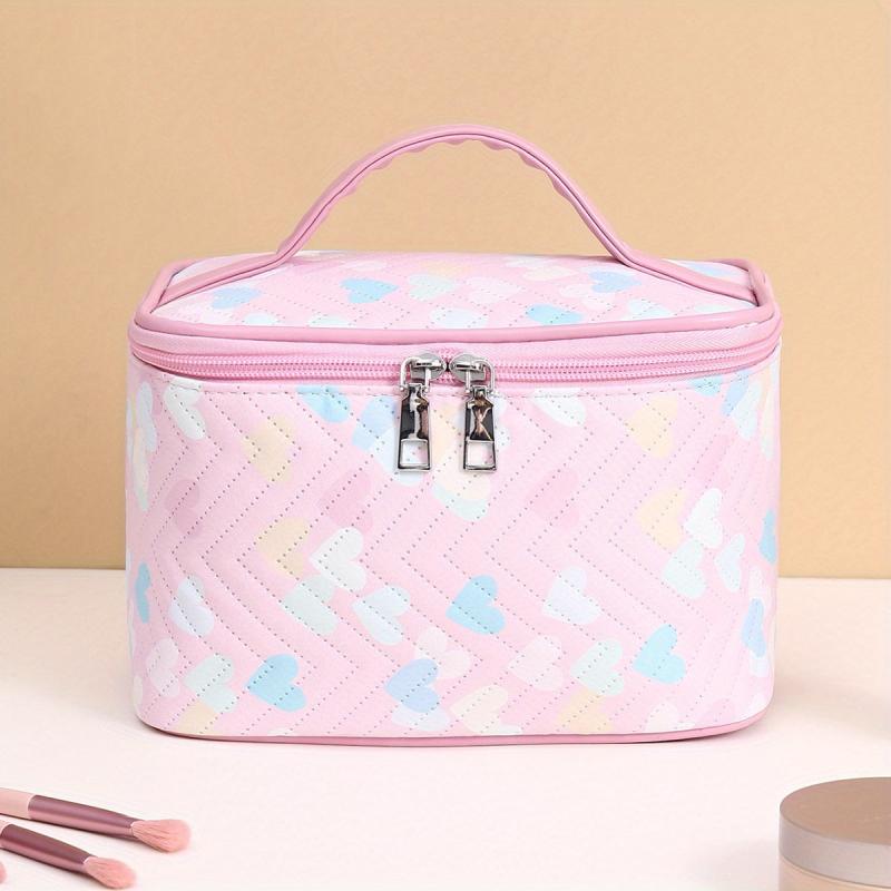 Quilted Love Pattern Makeup Handbag Lightweight Travel Toiletry Wash Bag