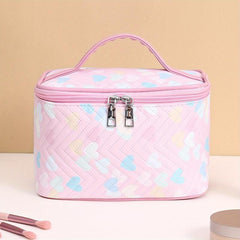 Quilted Love Pattern Makeup Handbag Lightweight Travel Toiletry Wash Bag
