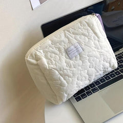 Flower Quilted Cosmetic Zipper Bag Lightweight Travel Storage Organizer