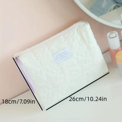 Flower Quilted Cosmetic Zipper Bag Lightweight Travel Storage Organizer