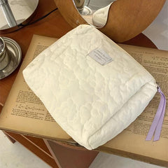 Flower Quilted Cosmetic Zipper Bag Lightweight Travel Storage Organizer