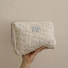 Flower Quilted Cosmetic Zipper Bag Lightweight Travel Storage Organizer