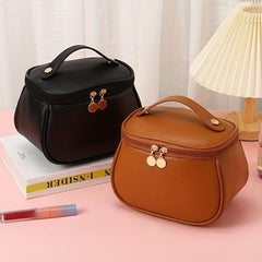 Textured Handheld Cosmetic Bag PU Leather Waterproof Makeup Bag