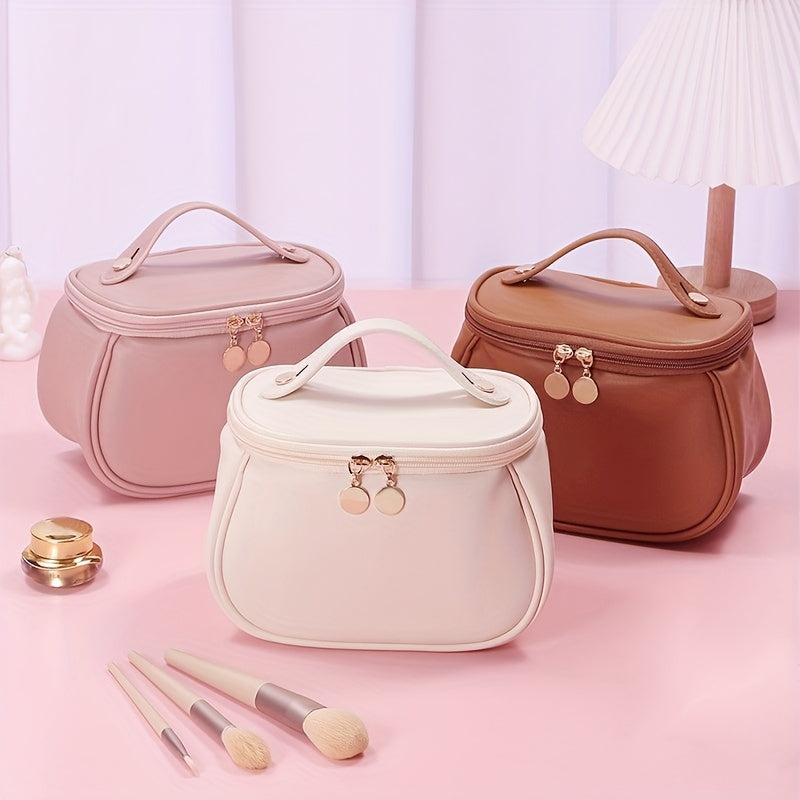 Textured Handheld Cosmetic Bag PU Leather Waterproof Makeup Bag