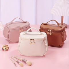 Textured Handheld Cosmetic Bag PU Leather Waterproof Makeup Bag