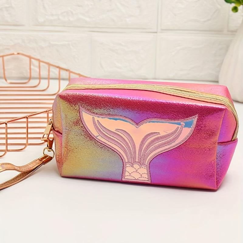 Cartoon Fish Tail Pattern Makeup Bag Portable Waterproof PU Leather Storage Bag