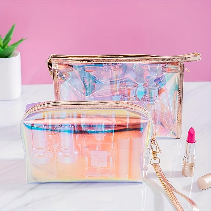Stylish Laser Transparent Cosmetic Bag Portable Wrist Pouch Makeup Bag