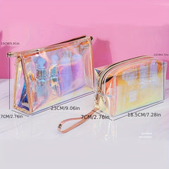 Stylish Laser Transparent Cosmetic Bag Portable Wrist Pouch Makeup Bag