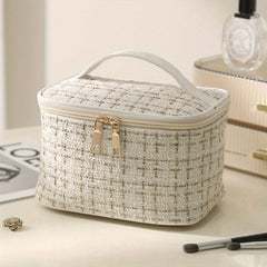 Large Plaid Pattern Cosmetic Bag Portable Makeup Storage Pouch