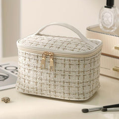 Large Plaid Pattern Cosmetic Bag Portable Makeup Storage Pouch