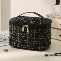 Large Plaid Pattern Cosmetic Bag Portable Makeup Storage Pouch