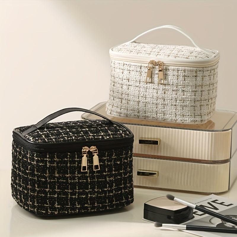 Large Plaid Pattern Cosmetic Bag Portable Makeup Storage Pouch