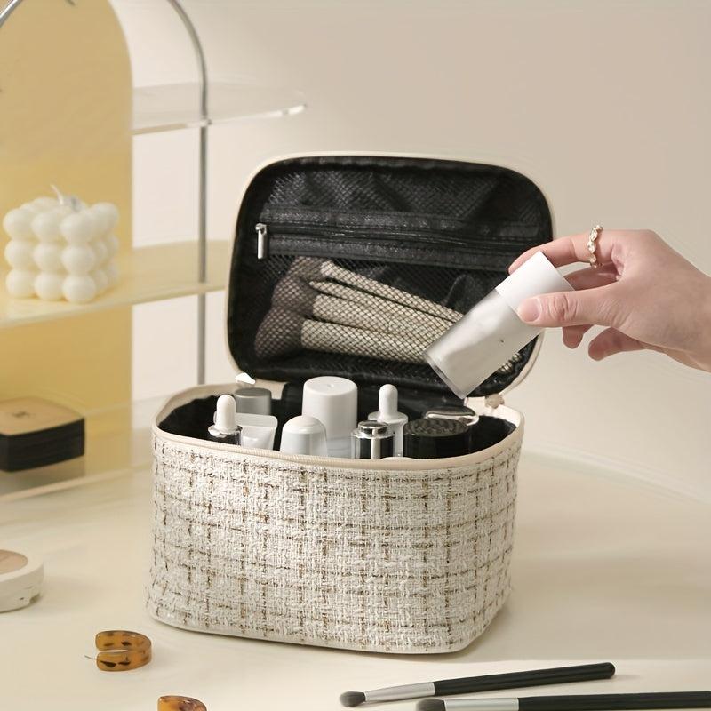 Large Plaid Pattern Cosmetic Bag Portable Makeup Storage Pouch