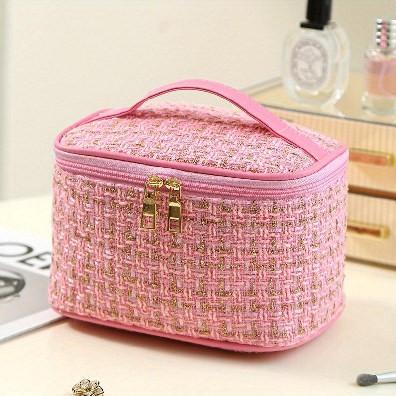 Large Plaid Pattern Cosmetic Bag Portable Makeup Storage Pouch