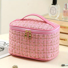 Large Plaid Pattern Cosmetic Bag Portable Makeup Storage Pouch