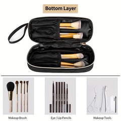 Double Layer Portable Cosmetic Bag Makeup Brush Storage Travel Accessory