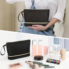 Double Layer Portable Cosmetic Bag Makeup Brush Storage Travel Accessory