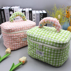 Women's Plaid Print Cosmetic Bag Lightweight Zipper Makeup Bag