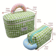 Women's Plaid Print Cosmetic Bag Lightweight Zipper Makeup Bag