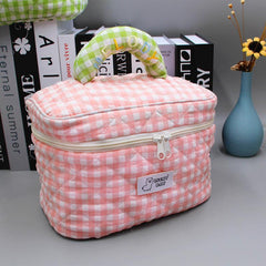 Women's Plaid Print Cosmetic Bag Lightweight Zipper Makeup Bag