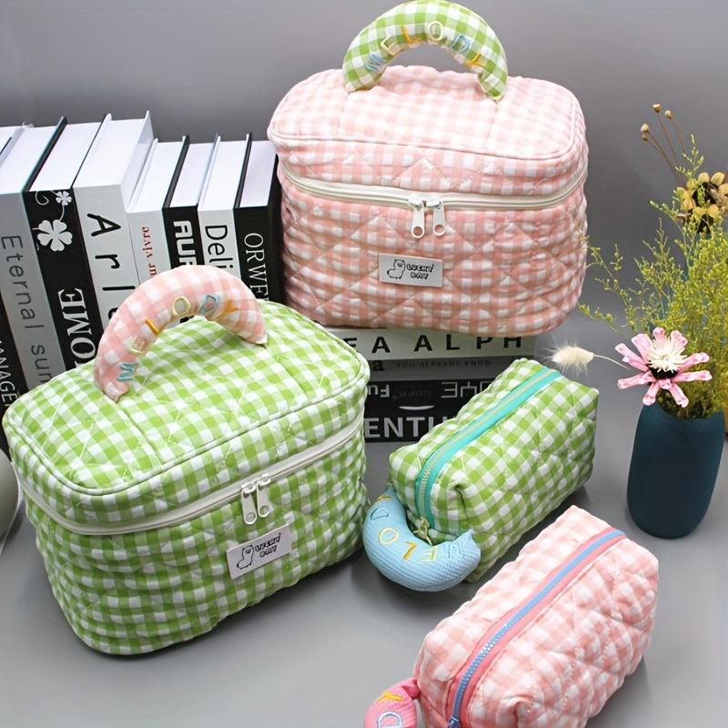 Women's Plaid Print Cosmetic Bag Lightweight Zipper Makeup Bag