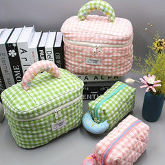 Women's Plaid Print Cosmetic Bag Lightweight Zipper Makeup Bag