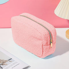 Chenille Letter Patch Cosmetic Bag Plush Zipper Cosmetic Pouch