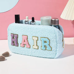 Chenille Letter Patch Cosmetic Bag Plush Zipper Cosmetic Pouch