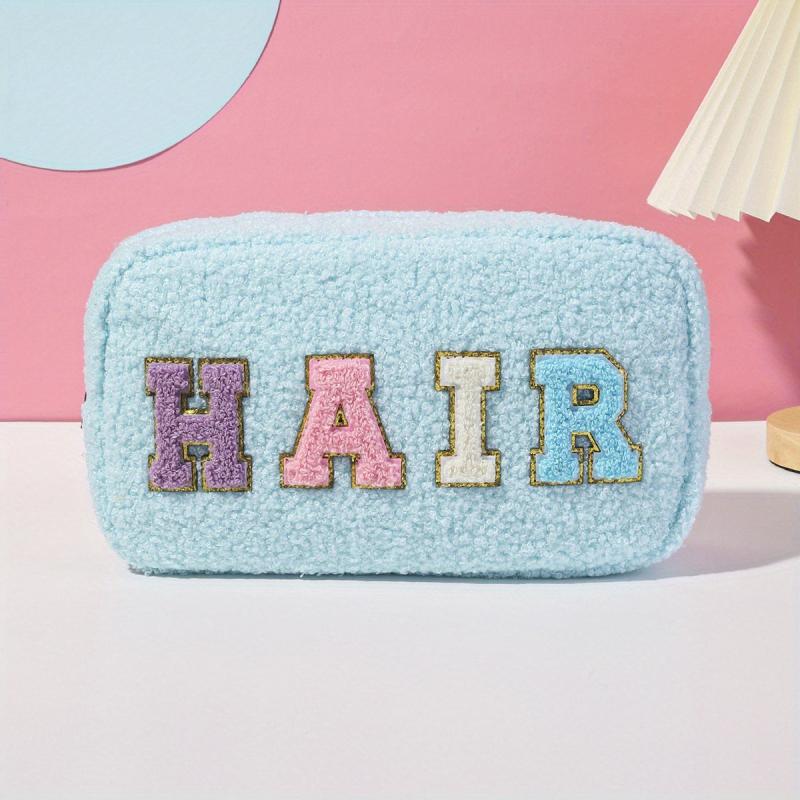 Chenille Letter Patch Cosmetic Bag Plush Zipper Cosmetic Pouch