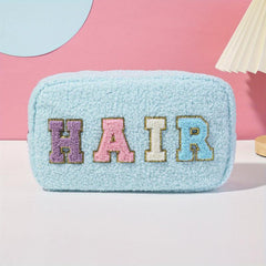 Chenille Letter Patch Cosmetic Bag Plush Zipper Cosmetic Pouch