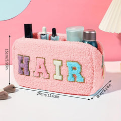 Chenille Letter Patch Cosmetic Bag Plush Zipper Cosmetic Pouch