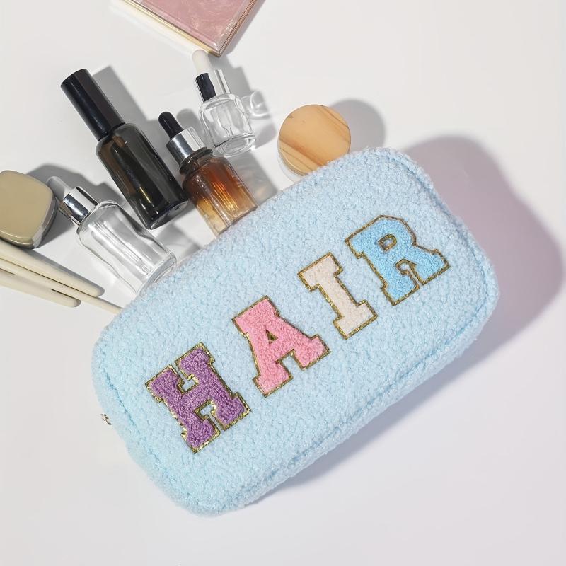 Chenille Letter Patch Cosmetic Bag Plush Zipper Cosmetic Pouch