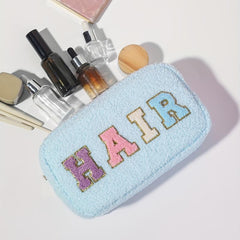 Chenille Letter Patch Cosmetic Bag Plush Zipper Cosmetic Pouch