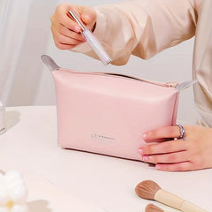 Travel Makeup Bag Zipper Portable Cosmetic Bag Faux Leather Organizer